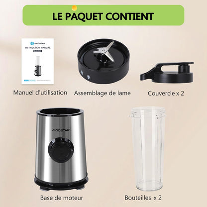 Mixeur Blender avec 2 Bouteilles Portables de 800ml, pour Smoothie Milk-shake Fruits