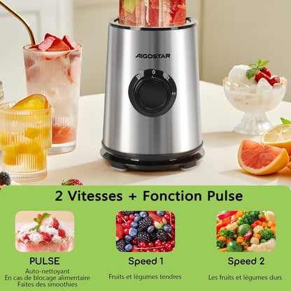 Mixeur Blender avec 2 Bouteilles Portables de 800ml, pour Smoothie Milk-shake Fruits