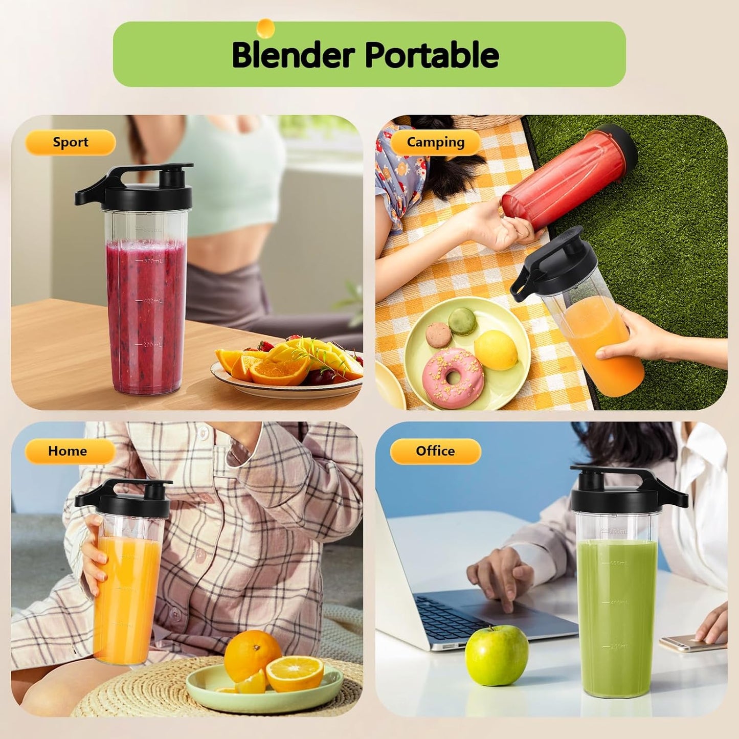 Mixeur Blender avec 2 Bouteilles Portables de 800ml, pour Smoothie Milk-shake Fruits
